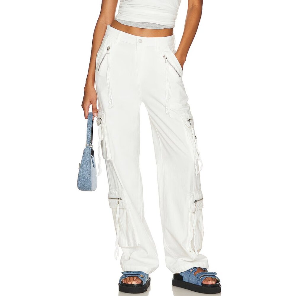 Blank NYC White Wide-Leg Cargo Trousers